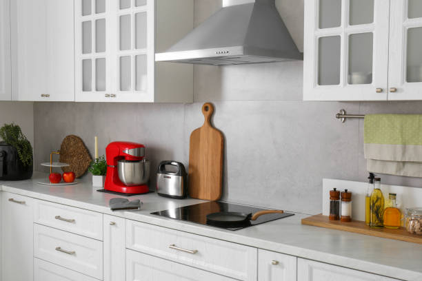 istock Beautiful kitchen interior with stylish modern furniture 1497251232