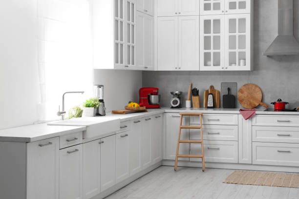 istock Beautiful kitchen interior with stylish modern furniture 1497251234