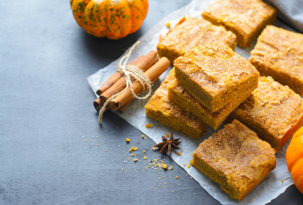 istock Pumpkin Bars with Cinnamon Sugar Crust, Freshly Baked Pumpkin Blondies 1497256508
