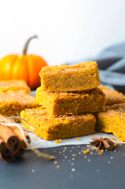 istock Pumpkin Bars with Cinnamon Sugar Crust, Freshly Baked Pumpkin Blondies 1497256624