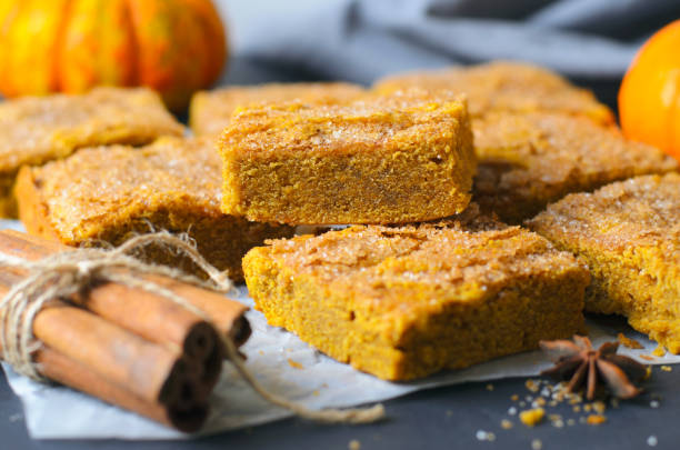 istock Pumpkin Bars with Cinnamon Sugar Crust, Freshly Baked Pumpkin Blondies 1497256915