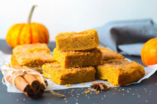 istock Pumpkin Bars with Cinnamon Sugar Crust, Freshly Baked Pumpkin Blondies 1497257082