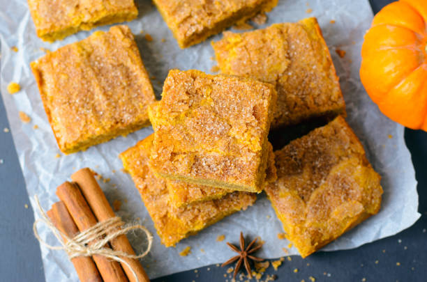 istock Pumpkin Bars with Cinnamon Sugar Crust, Freshly Baked Pumpkin Blondies 1497257145