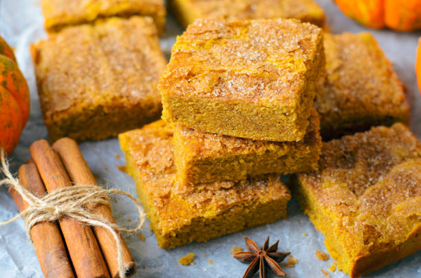 istock Pumpkin Bars with Cinnamon Sugar Crust, Freshly Baked Pumpkin Blondies 1497257266