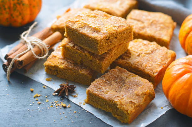 istock Pumpkin Bars with Cinnamon Sugar Crust, Freshly Baked Pumpkin Blondies 1497257349