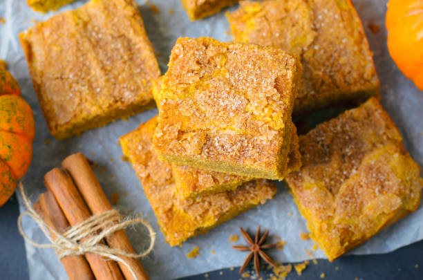 istock Pumpkin Bars with Cinnamon Sugar Crust, Freshly Baked Pumpkin Blondies 1497257929