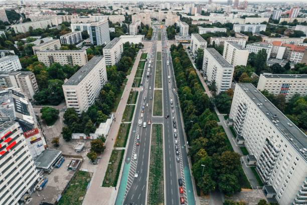 istock the view looking down at a freeway surrounded by buildings and trees 1497258022