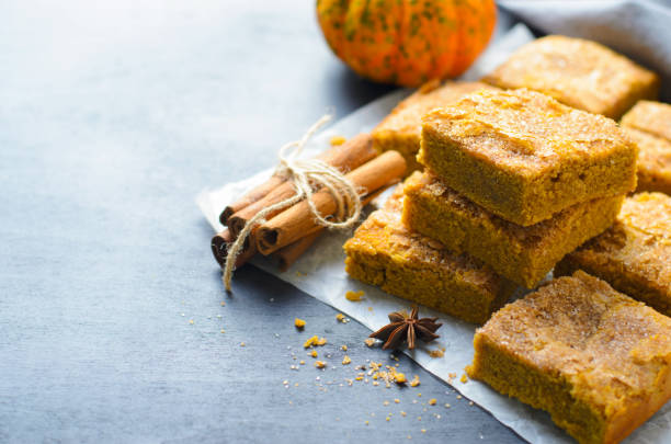 istock Pumpkin Bars with Cinnamon Sugar Crust, Freshly Baked Pumpkin Blondies 1497258140