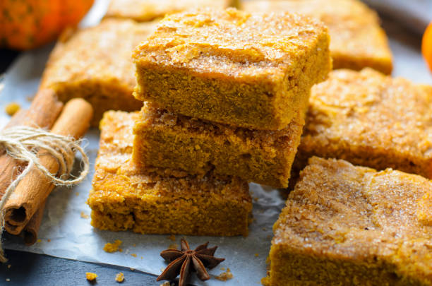 istock Pumpkin Bars with Cinnamon Sugar Crust, Freshly Baked Pumpkin Blondies 1497258230