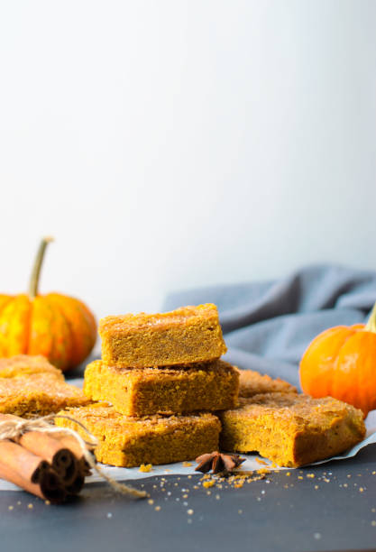 istock Pumpkin Bars with Cinnamon Sugar Crust, Freshly Baked Pumpkin Blondies 1497258279