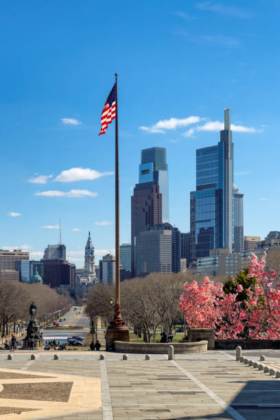 istock Philadelphia city skyline with spring flowers 1497262979
