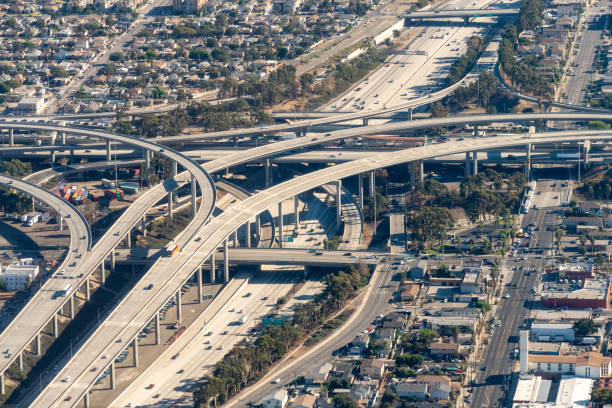 istock Aerial view of the 110 and 105 interchange 1497263494