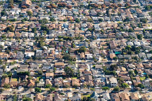 Inglewood, California, USA - Aerial view of residential neighborhoods in the Inglewood section of Los Angeles Southern California