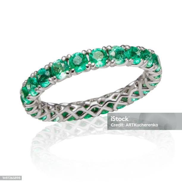Emerald White Gold Ring Stock Photo - Download Image Now - White Background, Antique, Jewelry