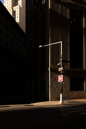 Lamp post on a city street corner