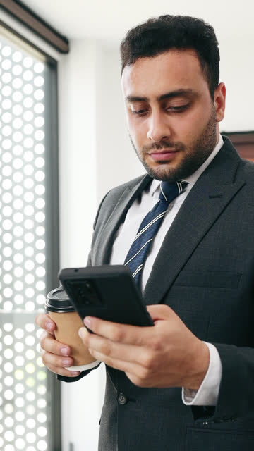 Portrait of business person at office use social media for communication