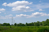 high voltage power lines on a clear day