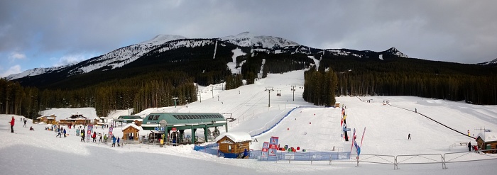 Ski lift and ski slopes in winter in Banff National Park