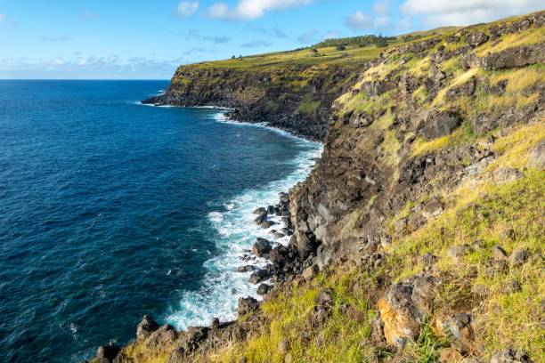 istock Volcanic Cliffs and Rugged South Pacific Ocean Coast Panorama 1497270751
