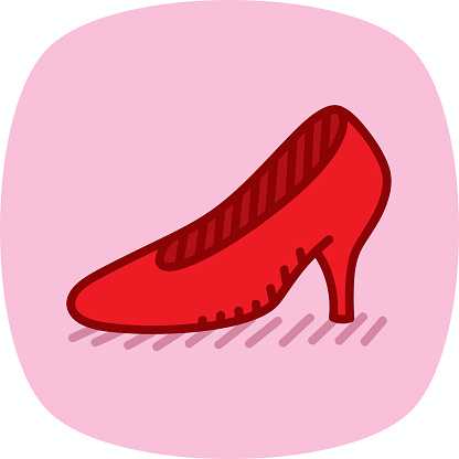 Vector illustration of a hand drawn red high heel shoe against a pink background.