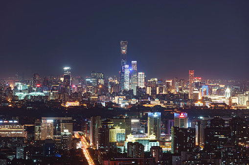 Night view of Central Business District, Beijing, China