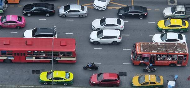 istock Traffic jam in Bangkok from above showing cars in a row standing still 1497276670