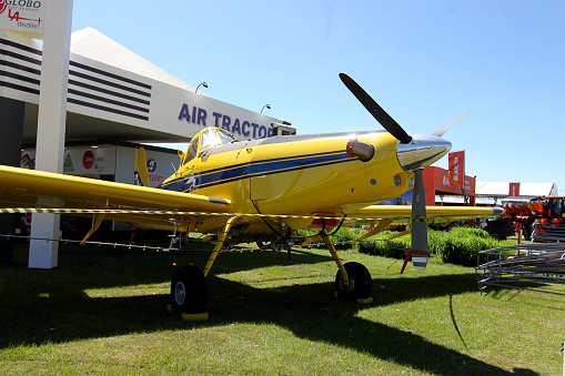 luiz eduardo magalhaes, bahia, brazil - june 5, 2023: agricultural machine on display during the Bahia Farm Show in western Bahia.