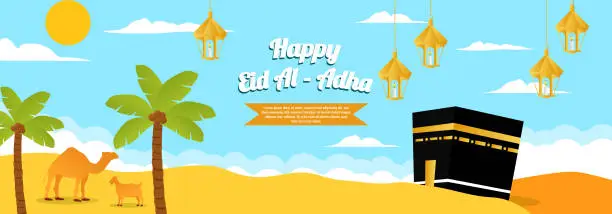 Vector illustration of Happy Eid al adha mubarak banner illustration background design