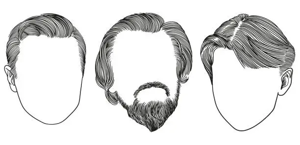 Vector illustration of Hipster hair and beards collection sets, Vintage engraving  style vector illustration