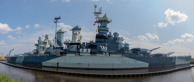 06/08/2023 Wilmington North Carolina ,USA USS Battleship North Carolina moored inCape Fear River
