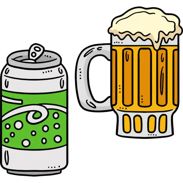 Vector illustration of Beer Mug and Soda Can Cartoon Colored Clipart