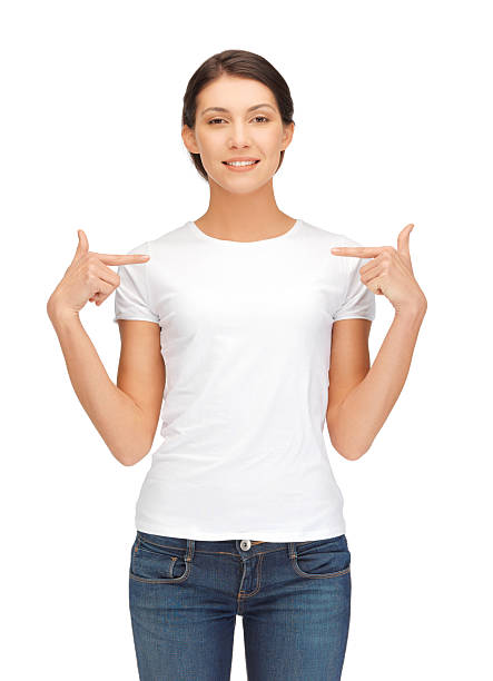 istock Woman wearing white top and jeans pointing at herself 149730332