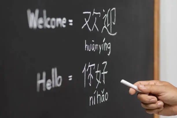 Learning chinese alphabet pinyin in classroom.