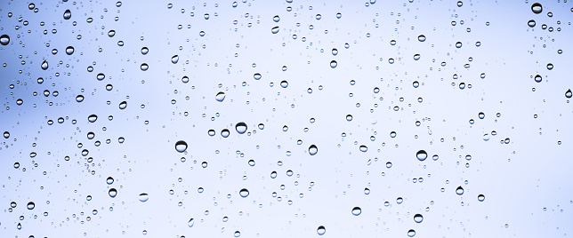 Water droplet on white background. Horizontal composition with copy space.