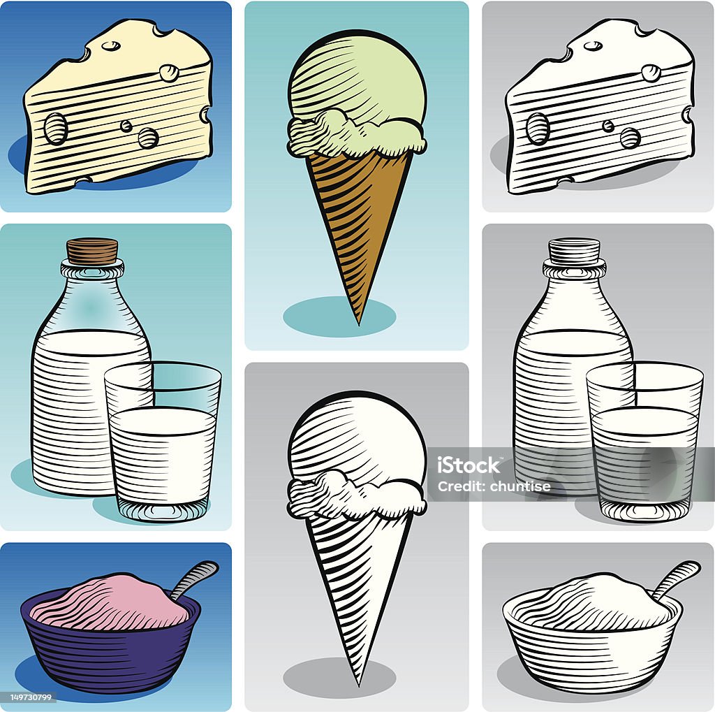 Вытравленные стиль Молочные продукты - Векторная графика Иллюстрация роялти-фри