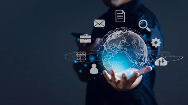 istock Businessman using smartphone and holding virtual Global Internet connection metaverse. 1497308516