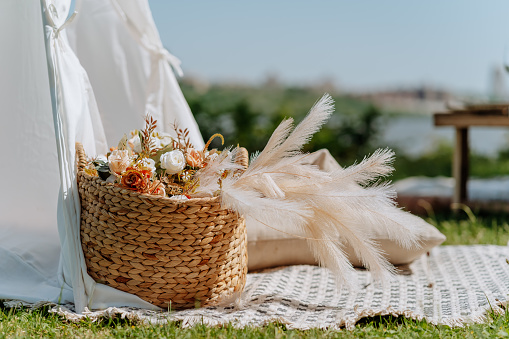 Modern picnic decoration by the lake