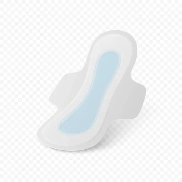 Vector illustration of Vector 3d Realistic Menstrual Hygiene Products - Sanitary Pad Icon Closeup Isolated. Feminine Hygiene Icon - Sanitary Menstrul Pad, Design Template. Front, Side View