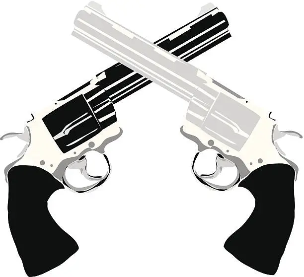 Vector illustration of Two Handguns Pistols