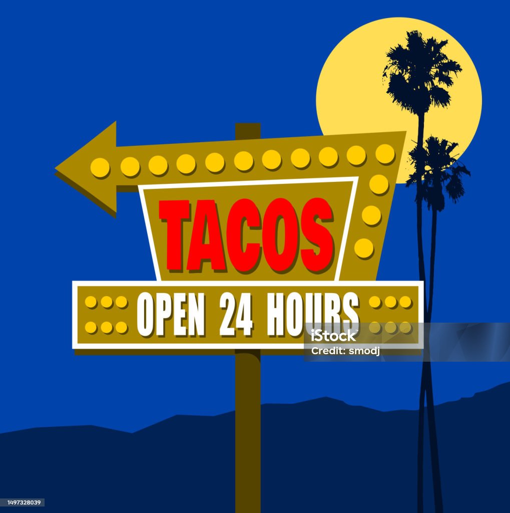 Fast Taco Sign Tacos Stock Illustration - Download Image Now - Sign, Diner, Retro ...