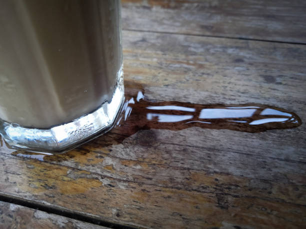 Water from glasses of ice on the table