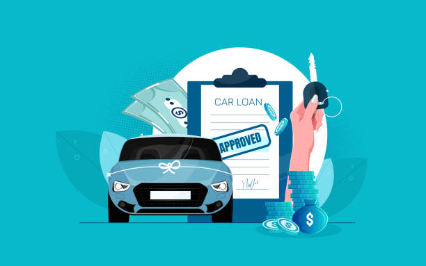 Concept banner of car loan or vehicle rental. Concept banner of car loan or vehicle rental. A man signs an approved contract. stock illustration car finance stock illustrations