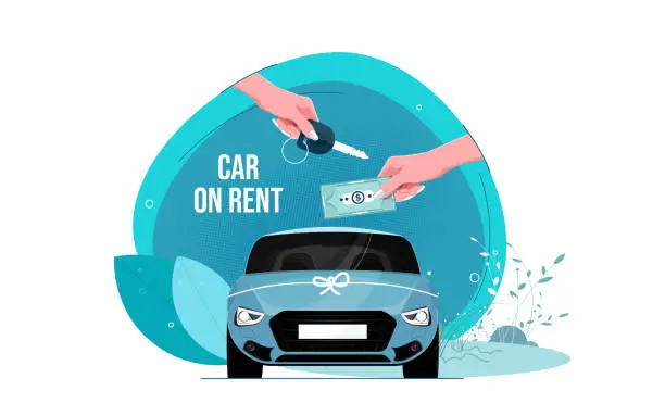 Vector illustration of Renting and buying car concept.