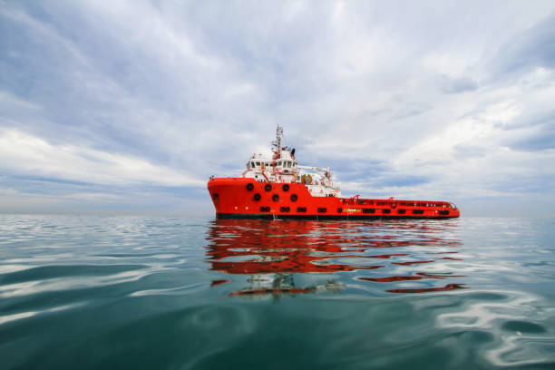 바다에서 구조선 - freight transportation tugboat nautical vessel sea 뉴스 사진 이미지