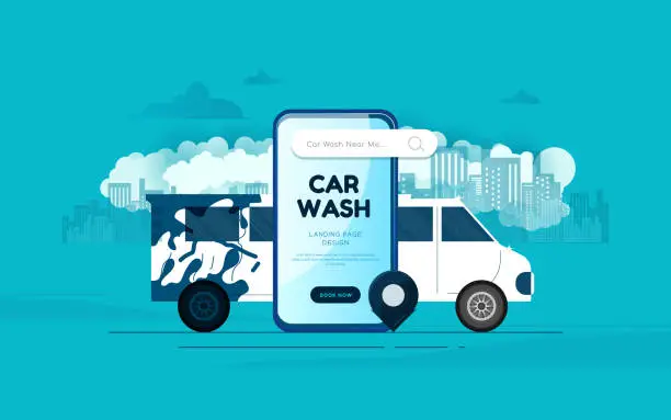 Vector illustration of Car wash service smartphone app.