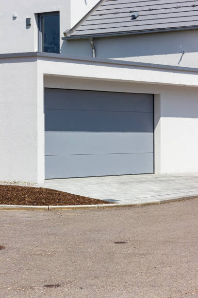 garage carport on a modern house facade stock photo