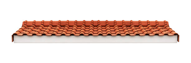 istock Roof orange tile pattern isolated on white background with clipping path 1497344368