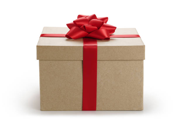 istock brown craft gift box with red ribbon bow isolated on white 1497344603