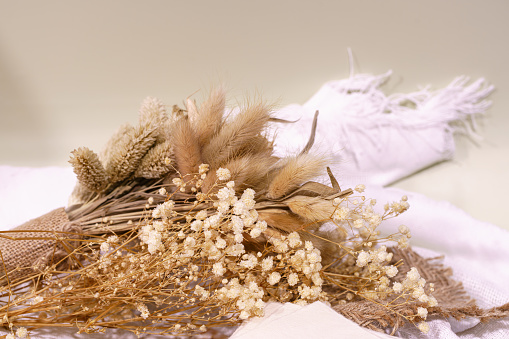 bouquet of dried flowers on wooden table
