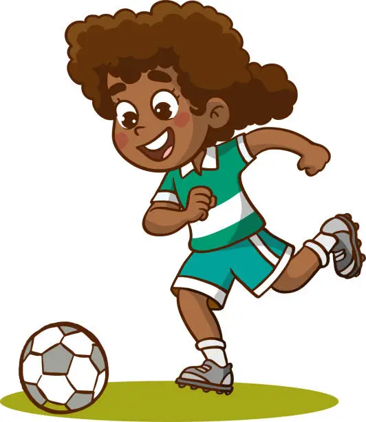 Vector illustration of girl playing soccer vector illustration